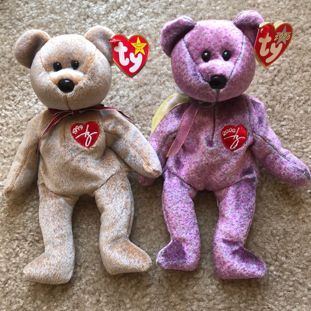 Ty 1999 Signature Bear Beanie Baby and 2000 Signature Bear With Tags